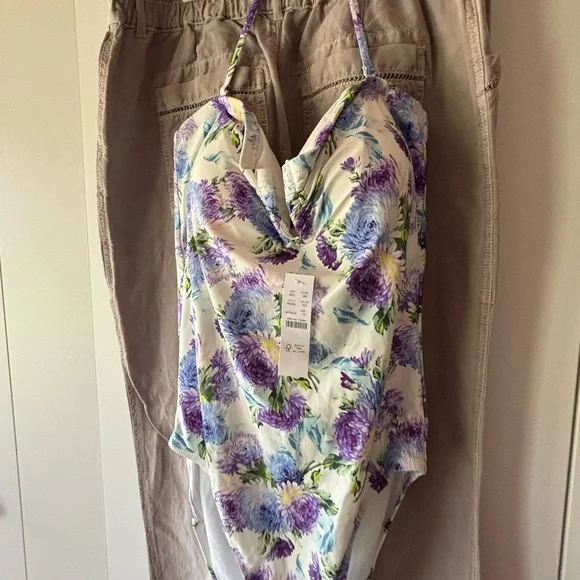 J. Crew Floral One Piece Swimsuit - Purple and Blue - Picture 2 of 3